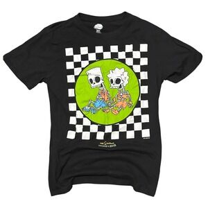 The Simpsons Treehouse of Horror Bart Lisa Skeleton Graphic Black T Shirt Medium